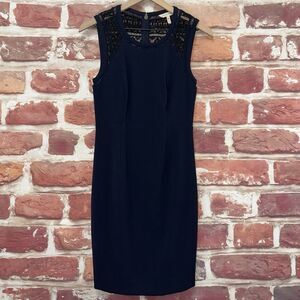 Rebecca Taylor Dress Women's Size 2 Dark Blue Black Embroidered Abstract Zip Up